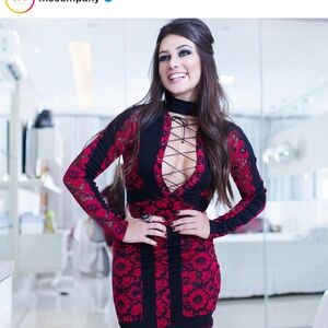 Chic Black and Red Lace Long Sleeve Dress